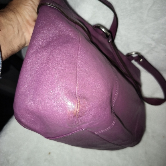 Coach East West F15235 Plum Leather Silver Studded Tote Shoulder Bag - Picture 13 of 16